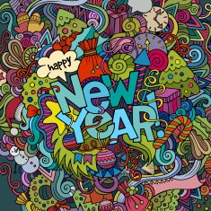 New year hand lettering and doodles elements background N8