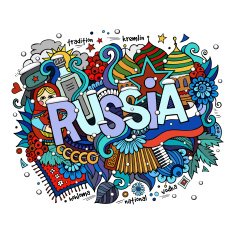 Winter Russia hand lettering and doodles elements background