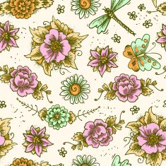 Vintage floral colored seamless pattern