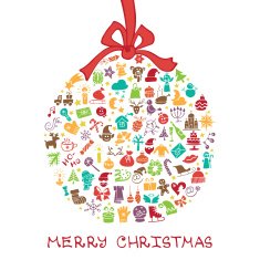Christmas new year icons in ball round shape Doodles N2