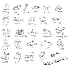 hand drawn set of accessories doodles
