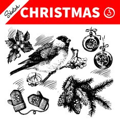 Hand drawn sketch winter Christmas set N3
