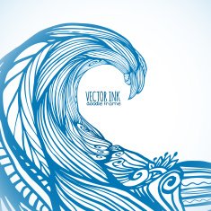 Blue ornate doodle wave vector background N3