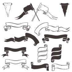 Vintage ribbon banners and flags