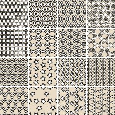 Basic Doodle Seamless Pattern Set No 10 in black and white