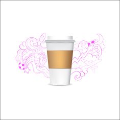 Cup of coffee with cardboard and creative doodles N2