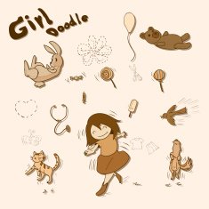 girl and friends vector doodle