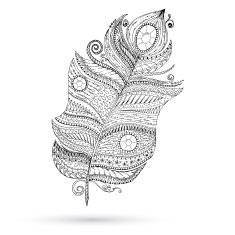 Ethnic doodle feather on white background
