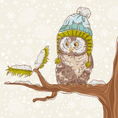 Christmas card of an owl in a hat N3