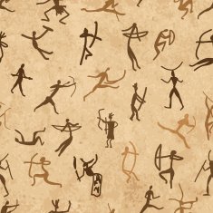 Rock paintings with ethnic people seamless pattern N3