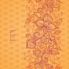 Outline floral seamless border with flowers