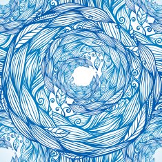 Blue ornate doodle foliage circle seamless pattern N2