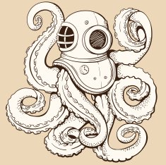 Octopus in retro deep diving suit Vector illustration