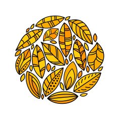 Autumn yellow doodle leaves circle composition on white vector
