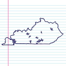 Vector Sketchy Map on White Lined Paper Background Kentucky