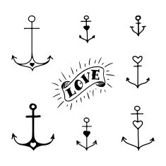 Set of seven hand drawn anchors