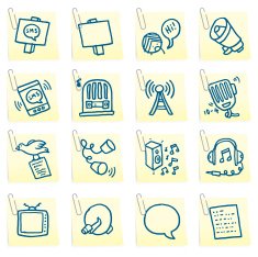 Media and message post it note icon set