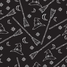 Halloween Witch's Broom & Hat Seamless Pattern