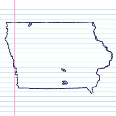 Vector Sketchy Map on White Lined Paper Background Iowa