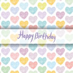 Happy Birthday Card pattern with sketch hearts on white background