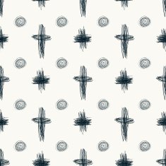 Doodle sketch seamless pattern with circles and crosses Hand drawn