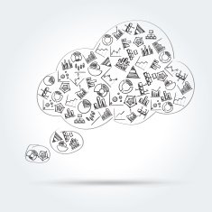 Cloud bubble with hand drawn diagram icons