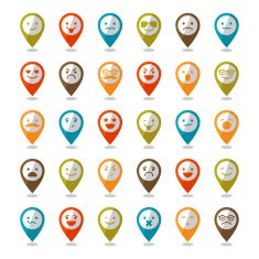 Set of color smiley icons mapping pins