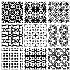 Black and white Set of seamless geometric patterns simple design N3