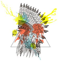 Zentangle stylized head of eagle in feathered war bonnet