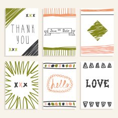 Set of vintage cards with romantic hand drawn textures N3