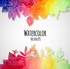 Abstract hand drawn watercolor texture background with leaves