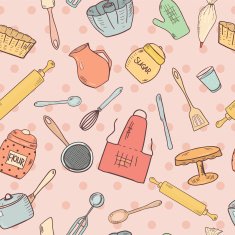 Seamless pattern with utensil for cooking and baking