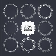 Set of hand drawn floral wreaths