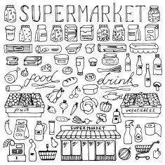 Supermarket hand drawn doodle set N2