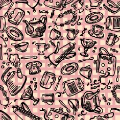 kitchen tools seamless pattern on checked background N2