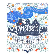 Hand drawn vintage label with Amsterdam houses N2