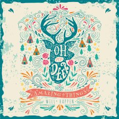 Hand drawn vintage label with a reindeer and lettering N2