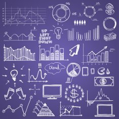hand draw doodle web charts business finanse elements on chalk N2