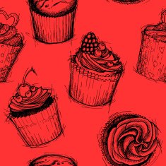 Hand drawn seamless pattern - Sweet cupcakes Sketch background N2