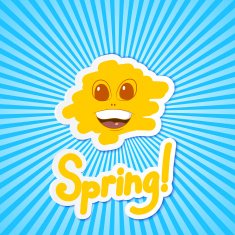 Spring on blue paper with rays Vector illustration