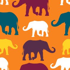 Seamless pattern with hand drawn silhouette elephants N16