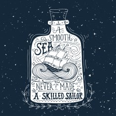 Hand drawn vintage label with a ship in bottle N2