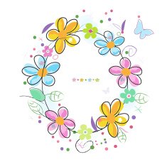Colorful doodle spring flowers circle frame greeting card
