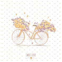 Cute vintage postcard with a bike and flowers