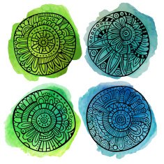 Set of decorative hand drawn watercolor floral design N2