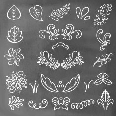 Set hand drawn white lines leaves waves