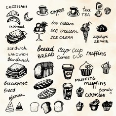 set line draw cartoon isolated elements breakfast N2