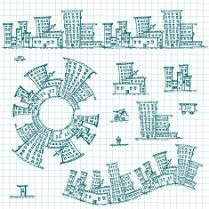 Set of hand drawn houses Different building brushes collection N3