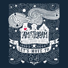 Hand drawn vintage label with Amsterdam on blackboard