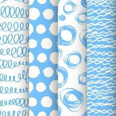 Set of 4 blue and white doodle seamless patterns